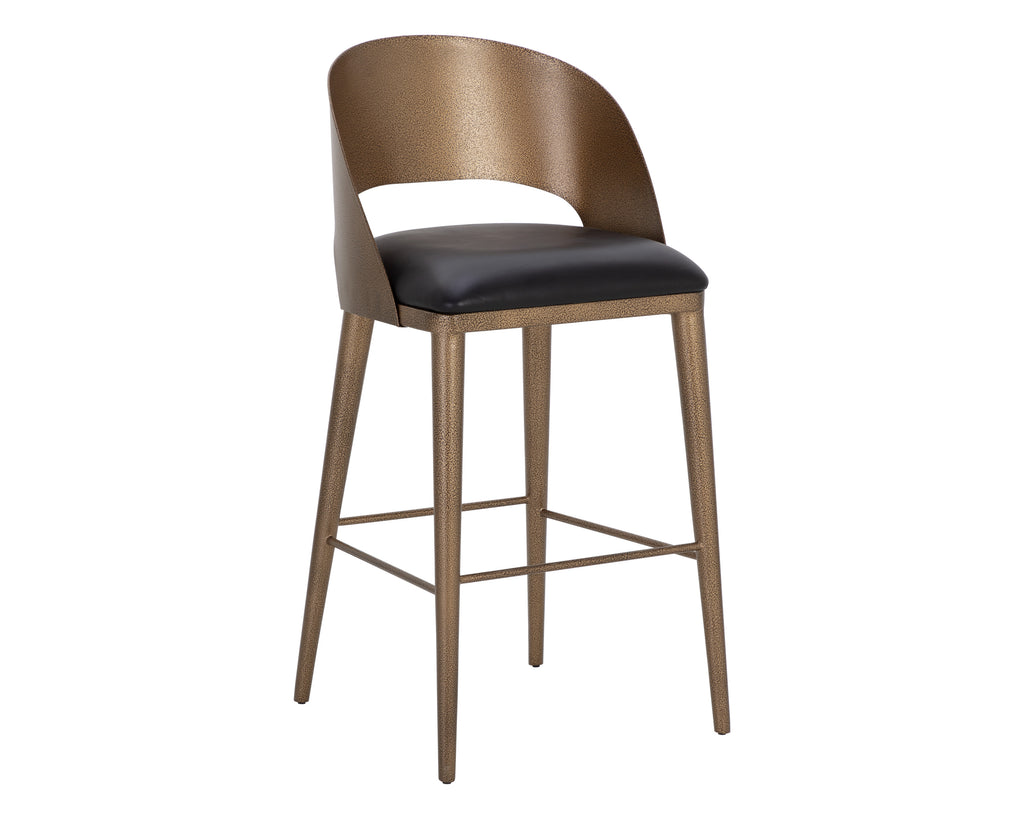Dezirae Barstool - Antique Brass - Charcoal Black Leather