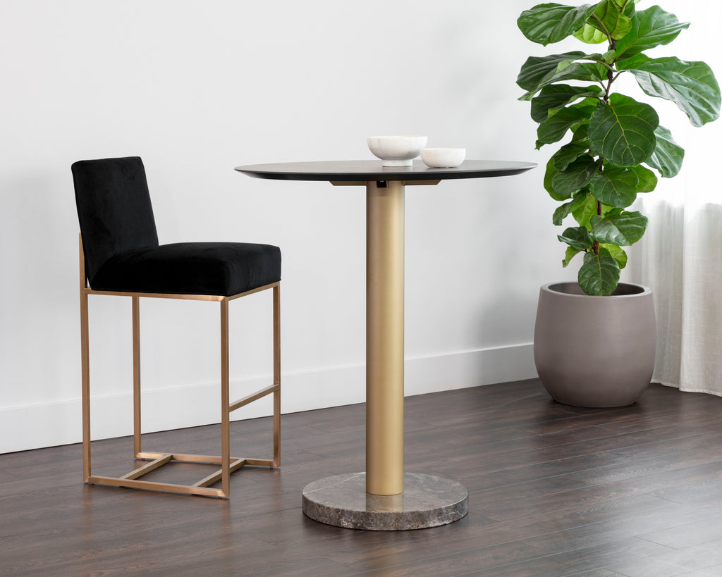 Monaco Bar Table - Gold - Grey Marble / Charcoal Grey