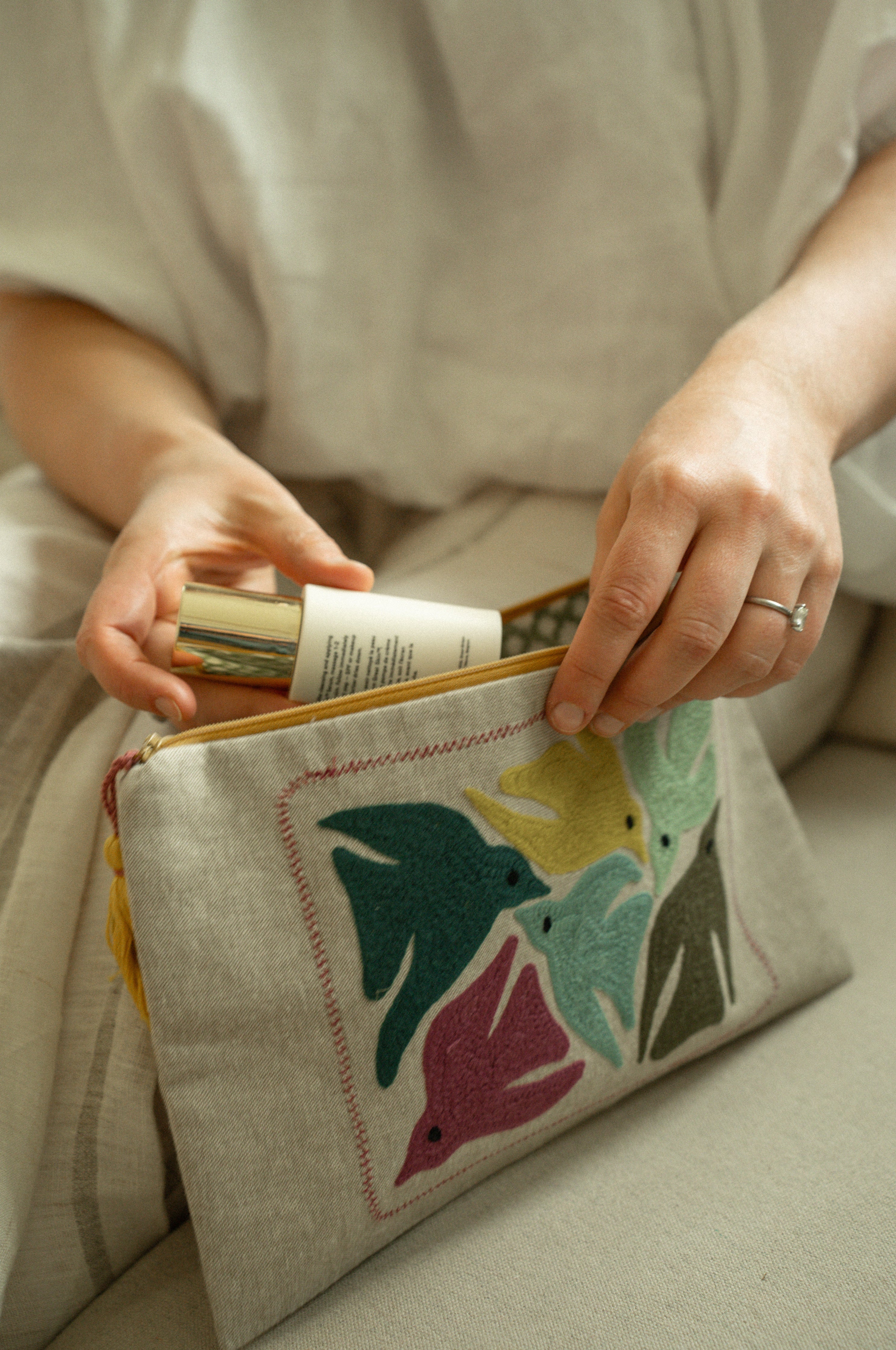 Birdsong Embroidered Pouch, Multi
