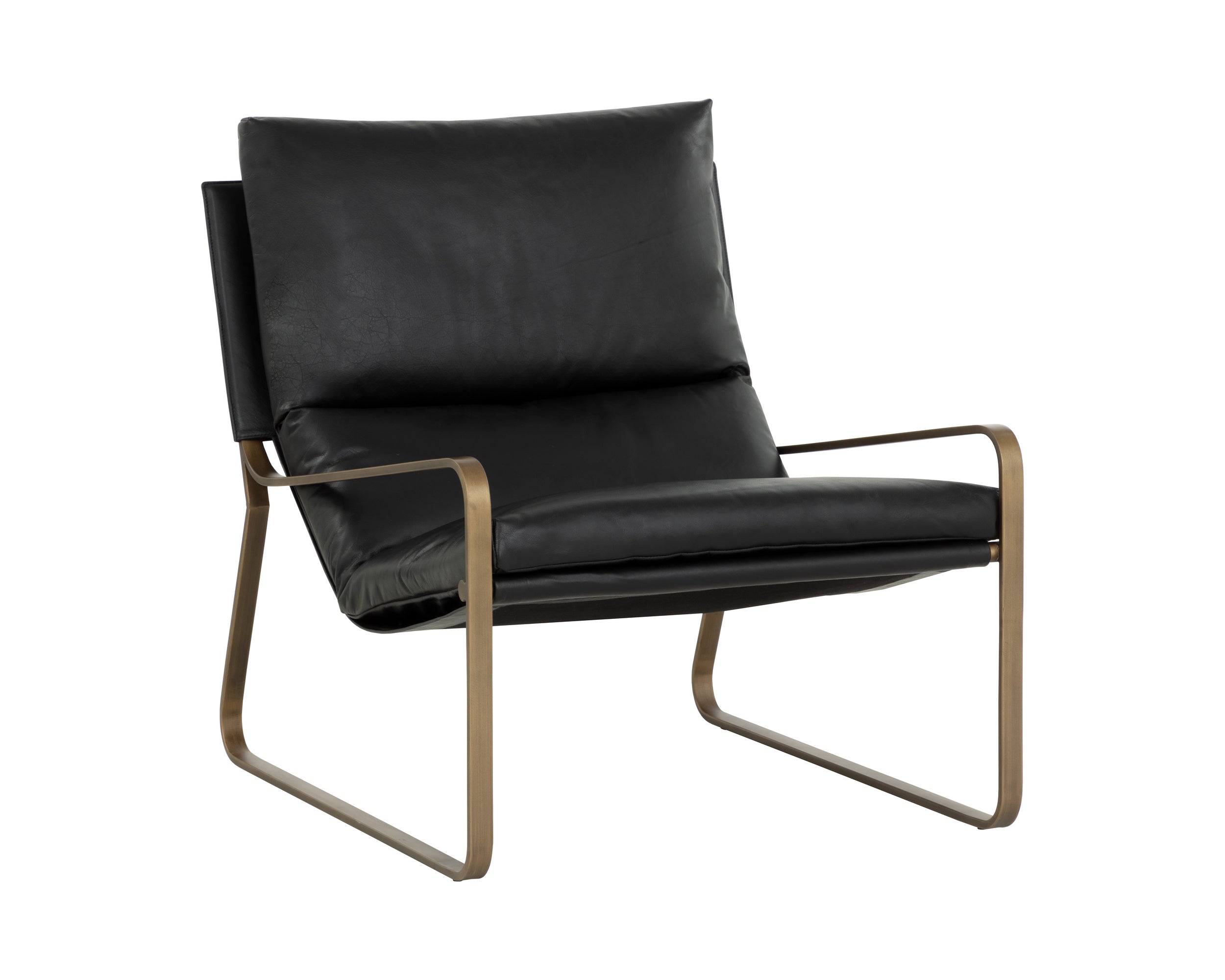 Zancor Lounge Chair - Antique Brass - Charcoal Black Leather