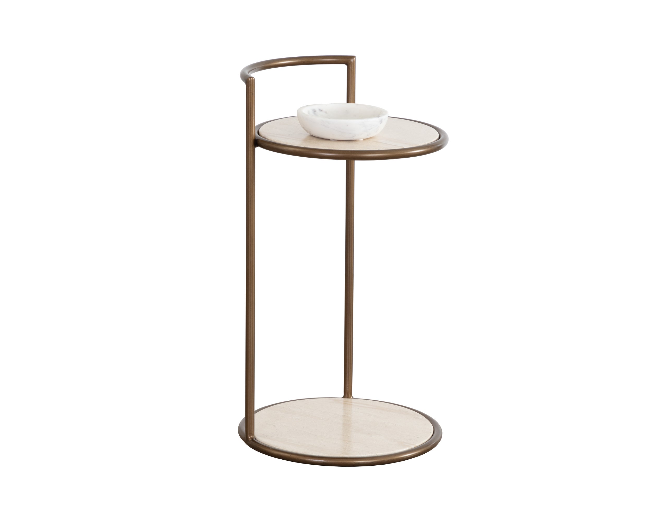 Parga End Table - Rustic Bronze - Travertine Look - Natural