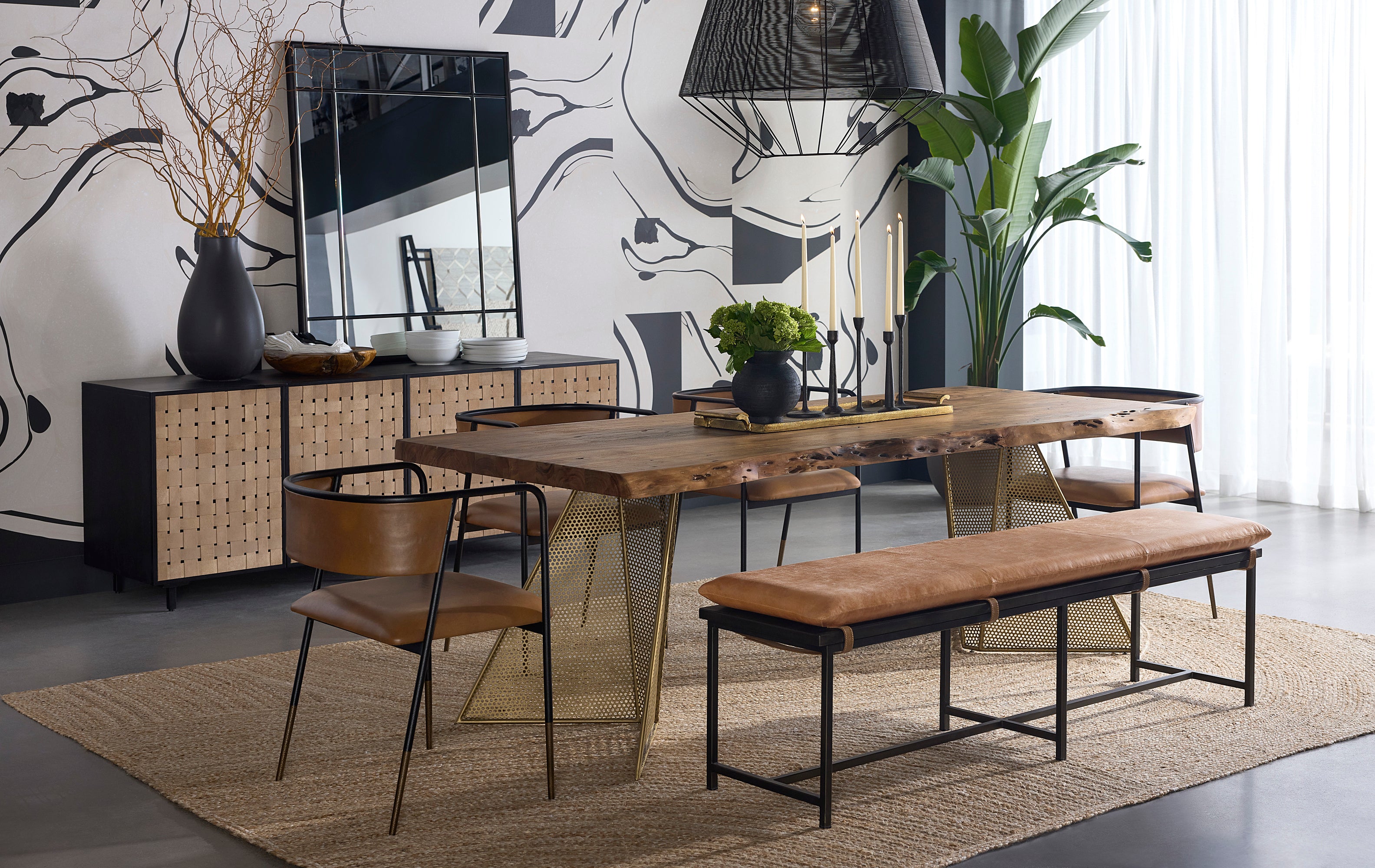 Omari Sideboard - Large - Suede Light Tan Leather