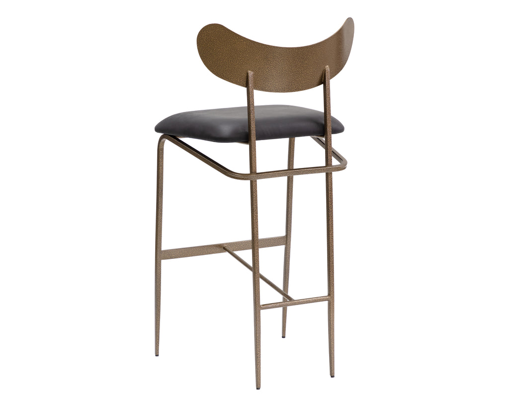 Gibbons Barstool - Antique Brass - Charcoal Black Leather
