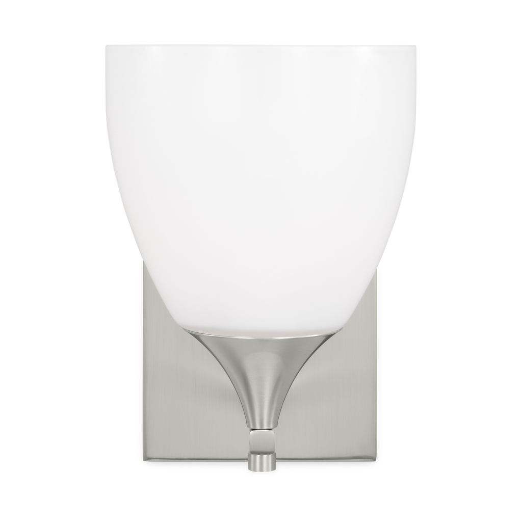 Toffino 1-Light Bath Sconce | Brushed Steel | Milk Glass