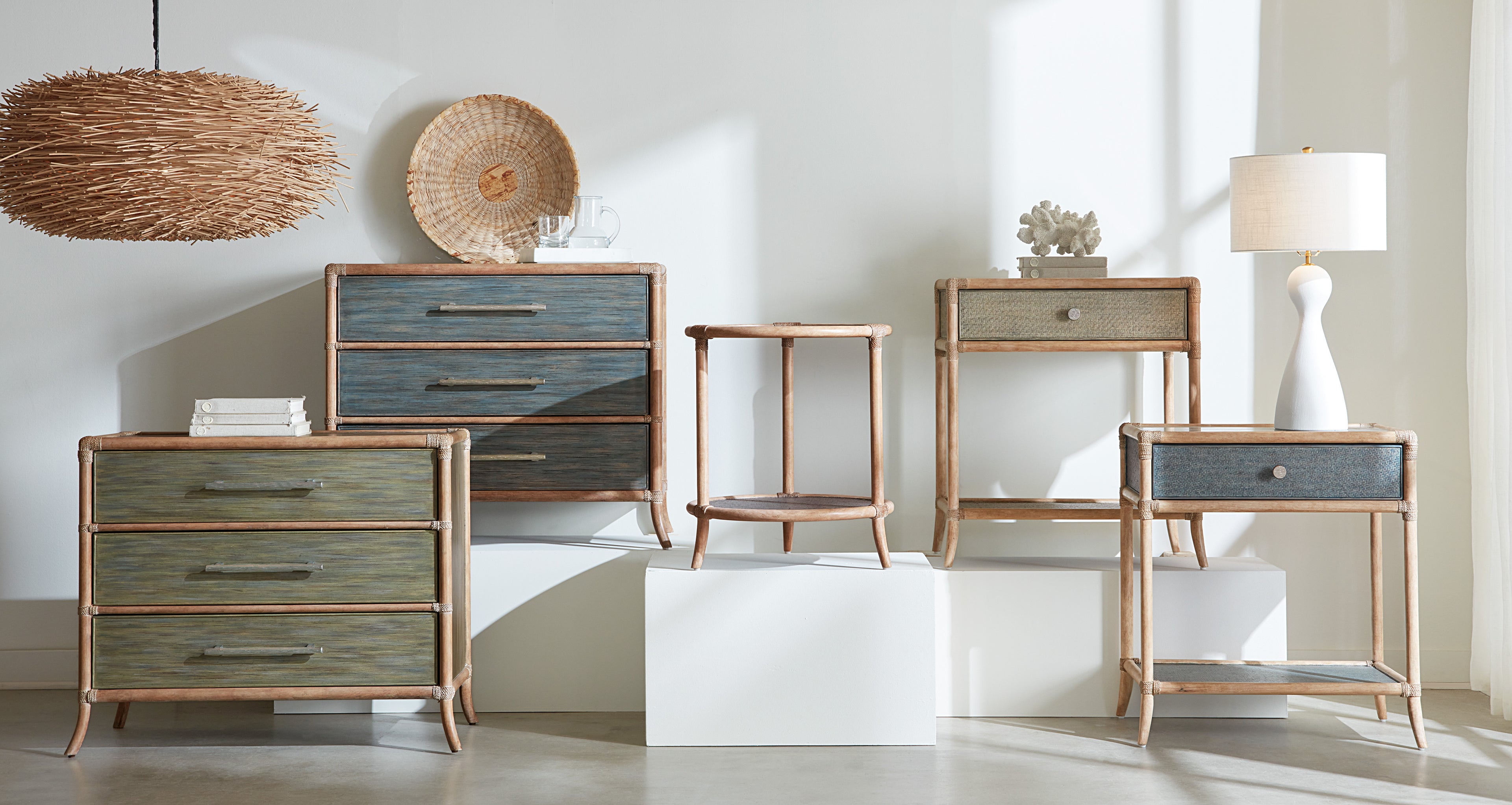 Retreat Pole Rattan Chest | Dune / Lagoon