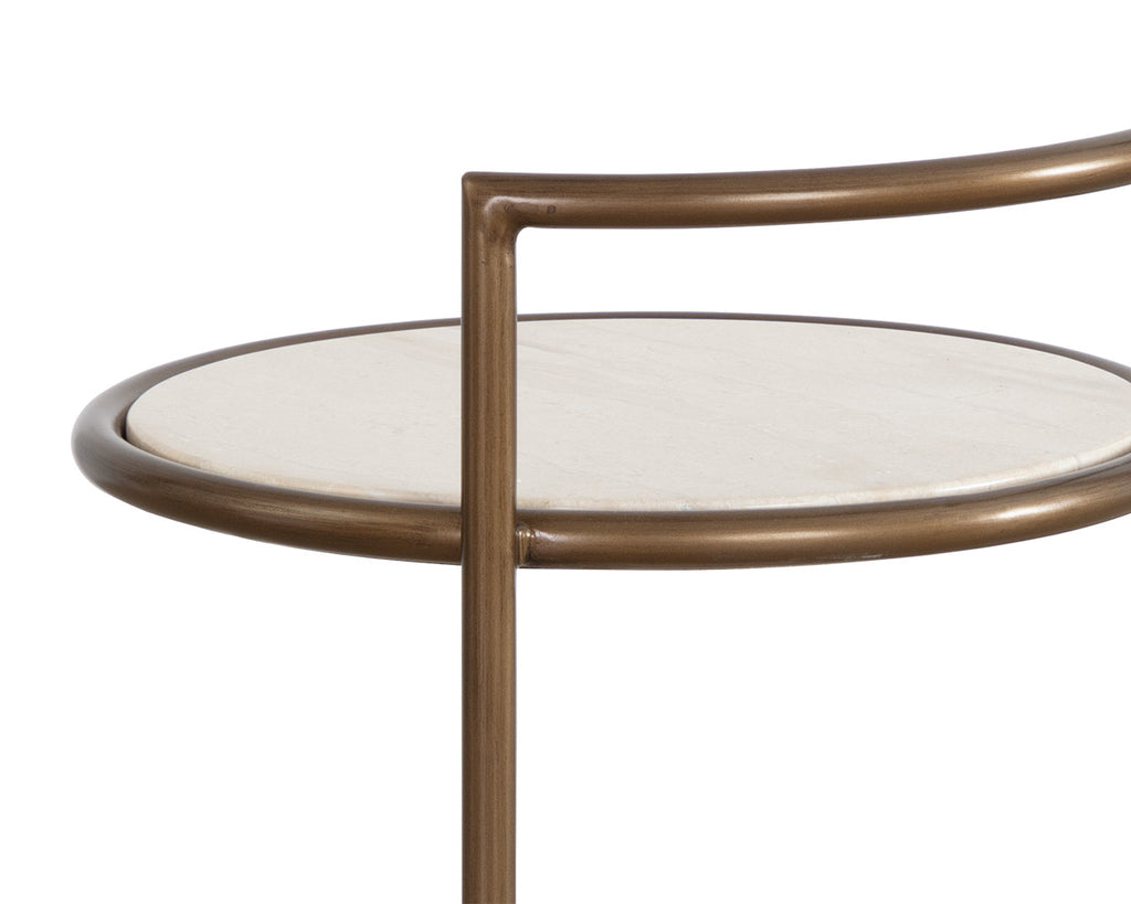Parga End Table - Rustic Bronze - Travertine Look - Natural