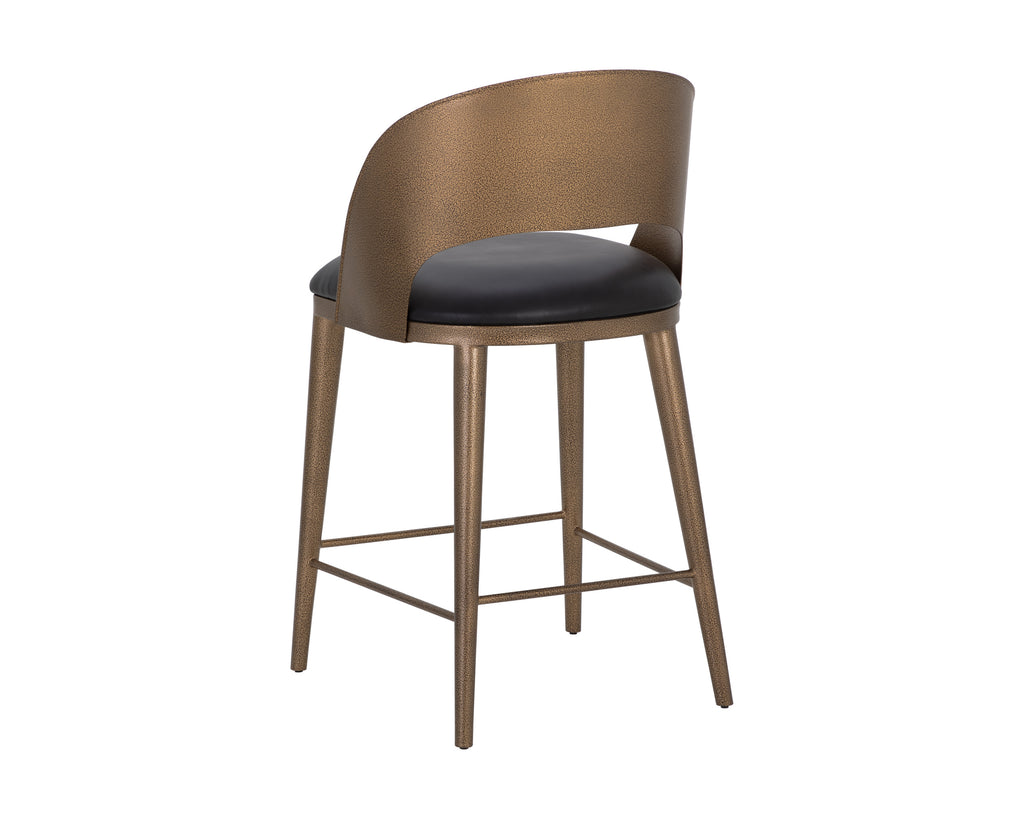 Dezirae Counter Stool - Antique Brass - Charcoal Black Leather