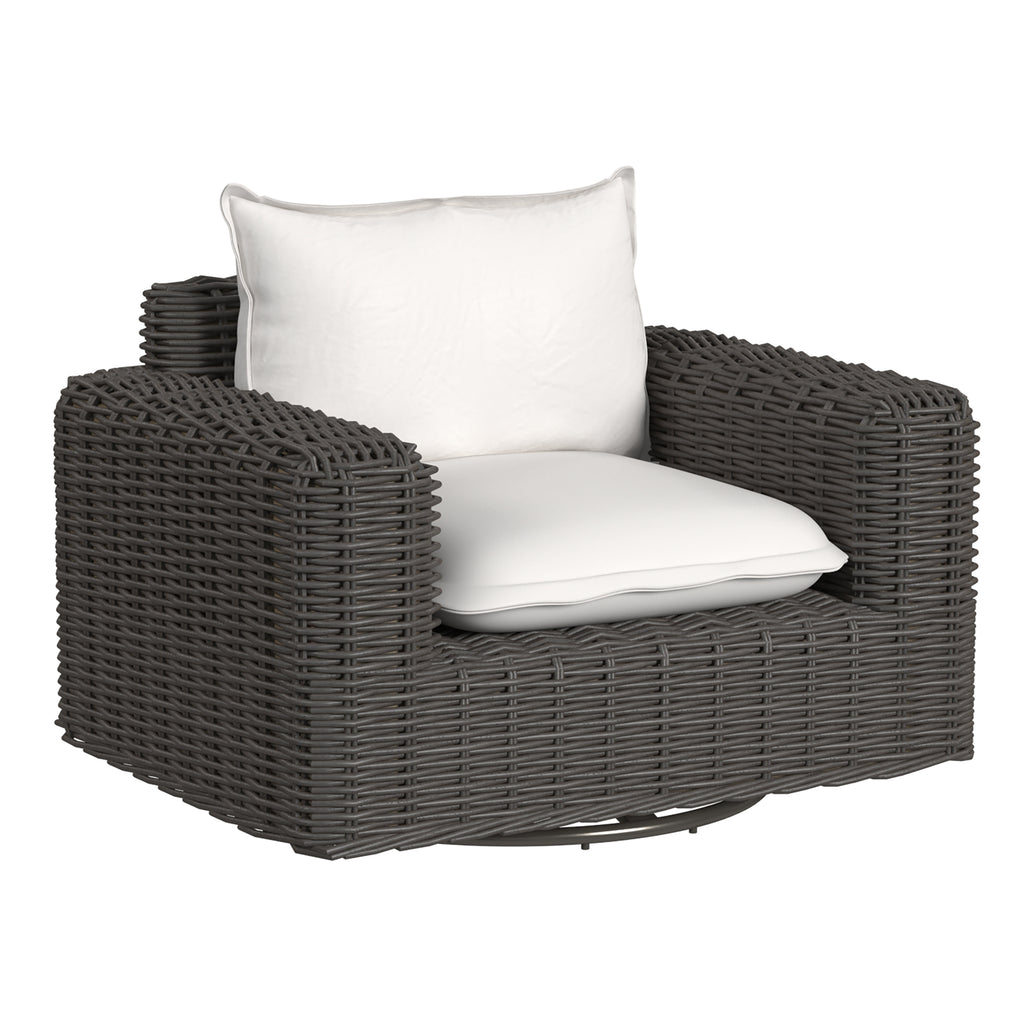 Cabo Oversized Swivel Club Chair in Soothe Pearl w/ Flange Welt