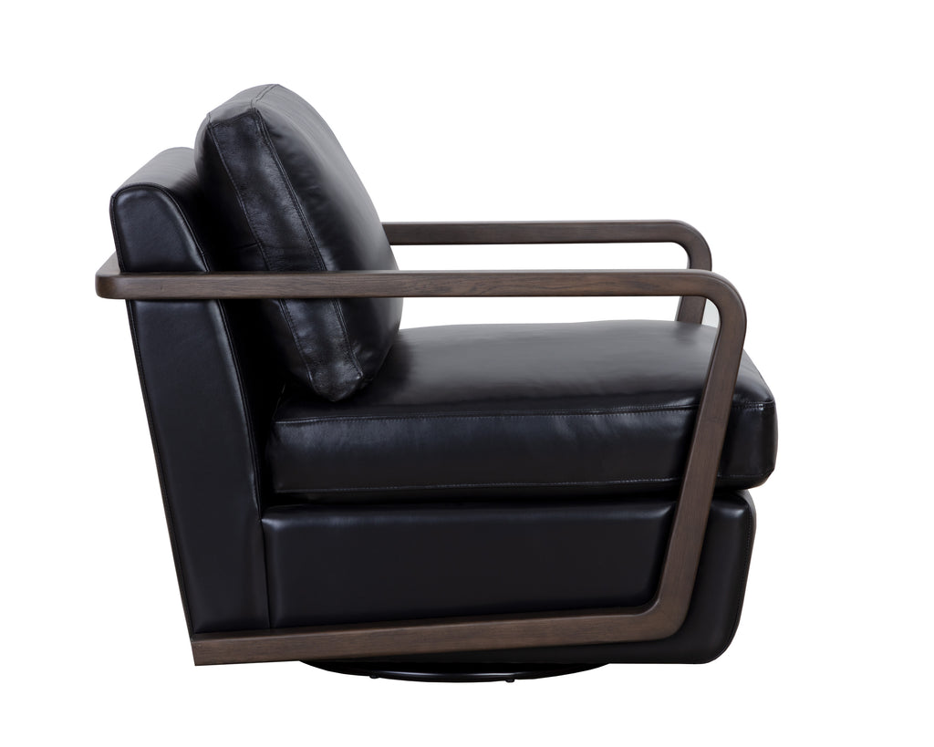 Castell Swivel Lounge Chair - Brown - Cortina Black Leather