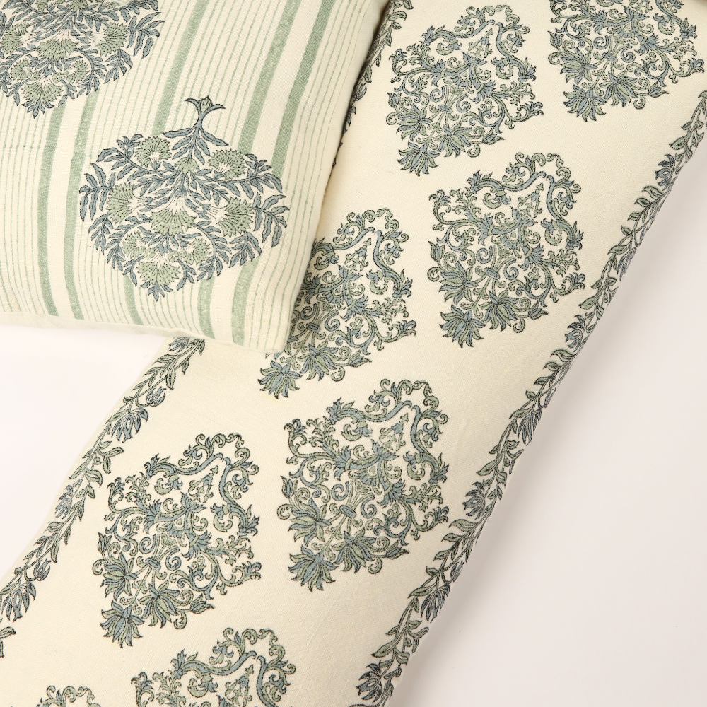 Charleston Azur on White Pillow