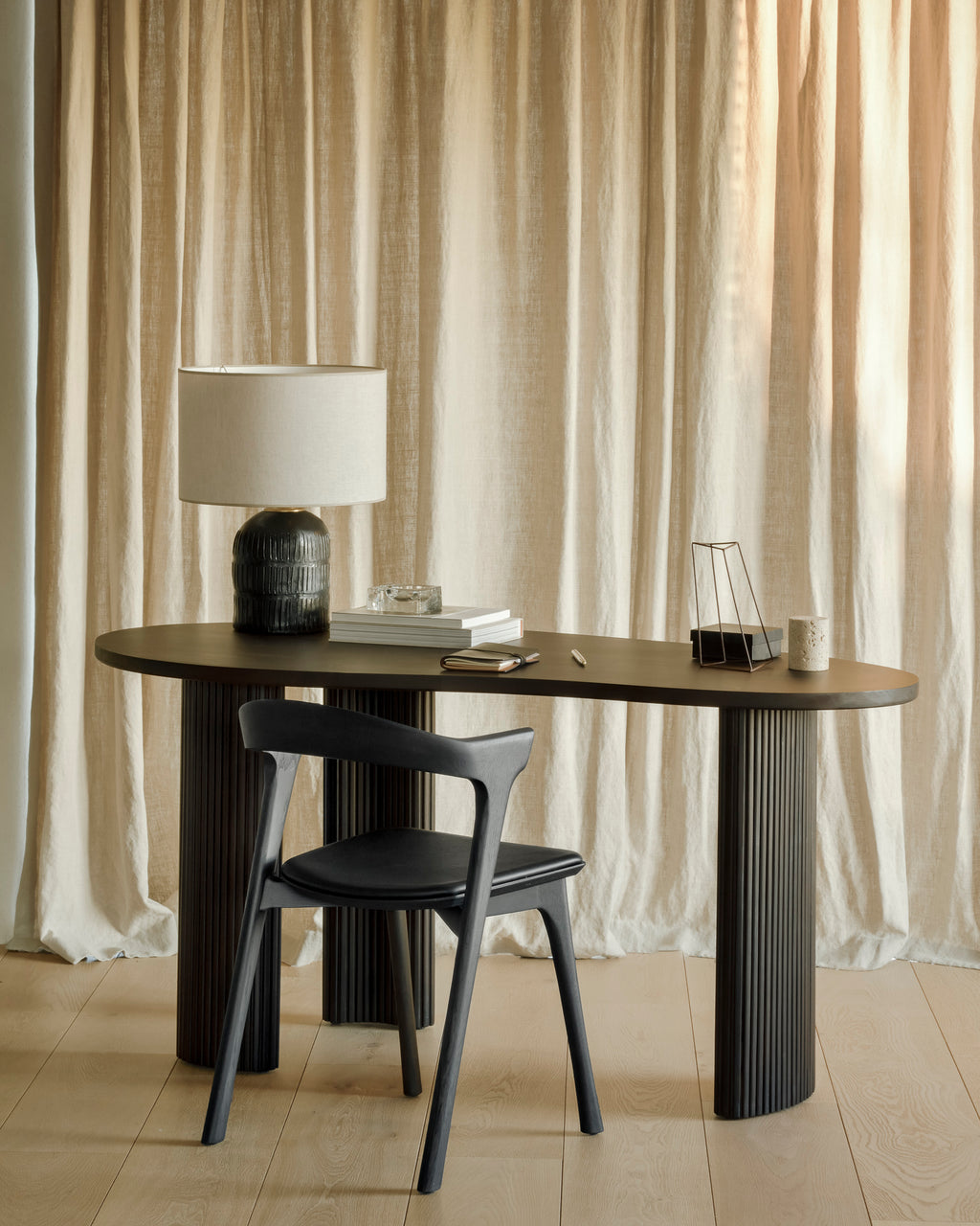 Boomerang Desk | Varnished Mahogany | Dark Brown | Pebble Shape | 63" X 33"