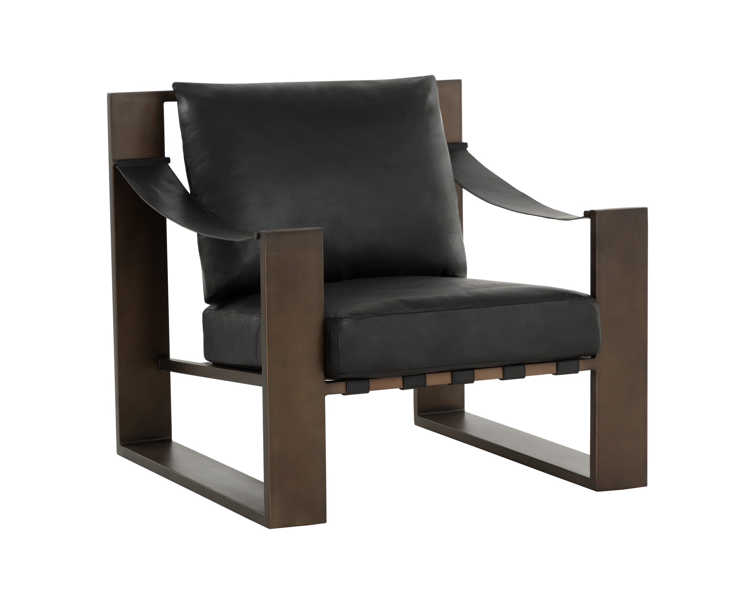 Berke Lounge Chair - Antique Bronze - Charcoal Black Leather