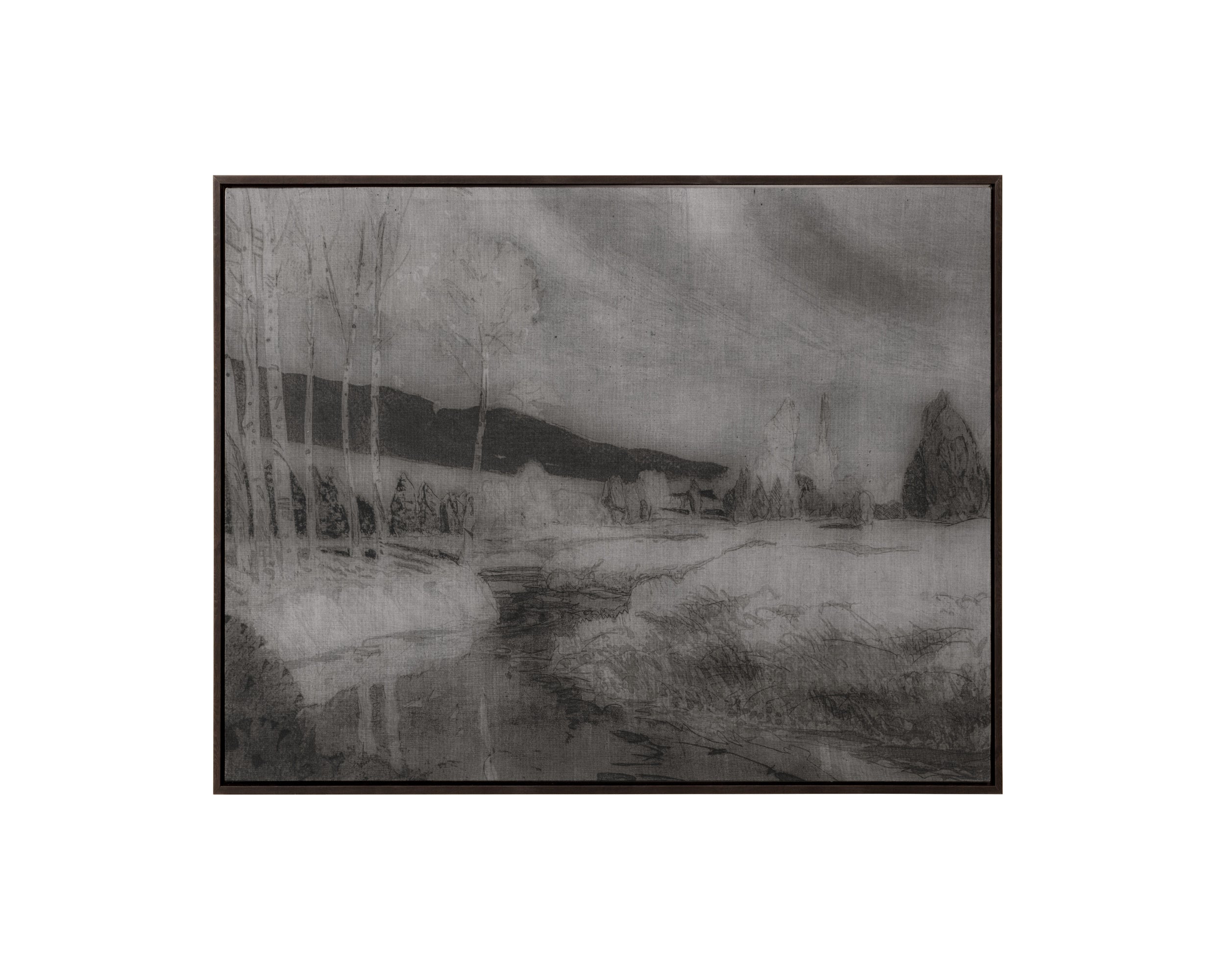 Antique Landscape - 50" X 35" - Brown Floater Frame