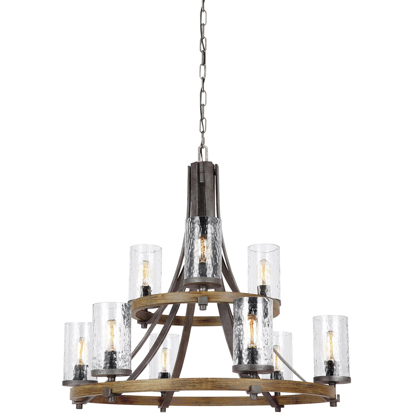 Angelo Two-Tier Chandelier Distressed Weathered Oak / Slate Grey Metal