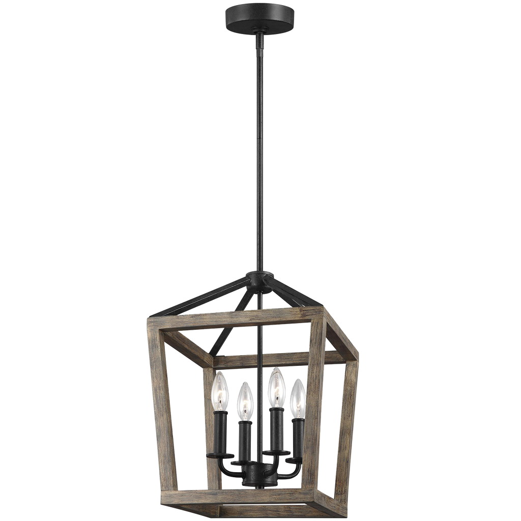 Gannet Small Chandelier Weathered Oak Wood / Antique Forged Iron