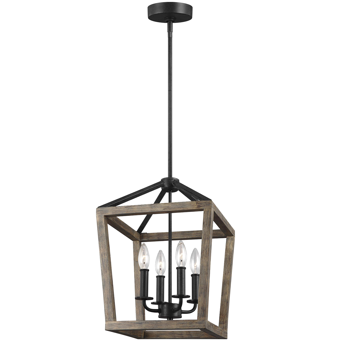 Gannet Small Chandelier Weathered Oak Wood / Antique Forged Iron