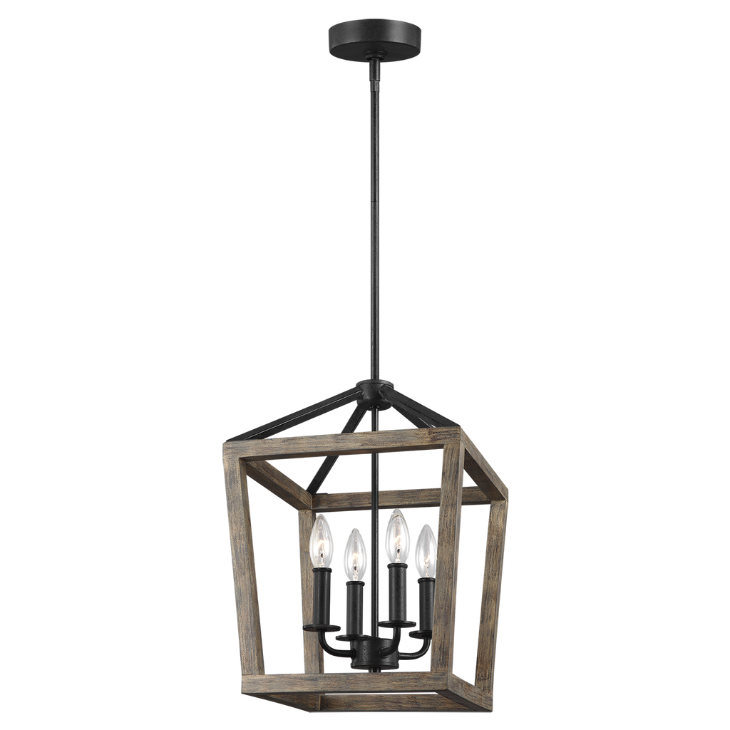 Gannet Small Chandelier Weathered Oak Wood / Antique Forged Iron