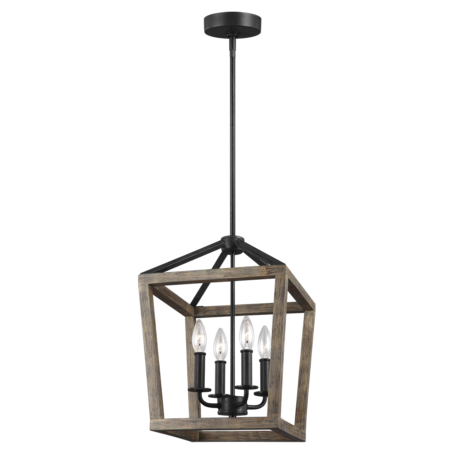 Gannet Small Chandelier Weathered Oak Wood / Antique Forged Iron