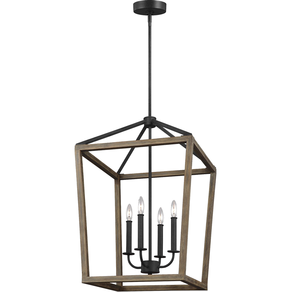 Gannet Medium Chandelier Weathered Oak Wood / Antique Forged Iron