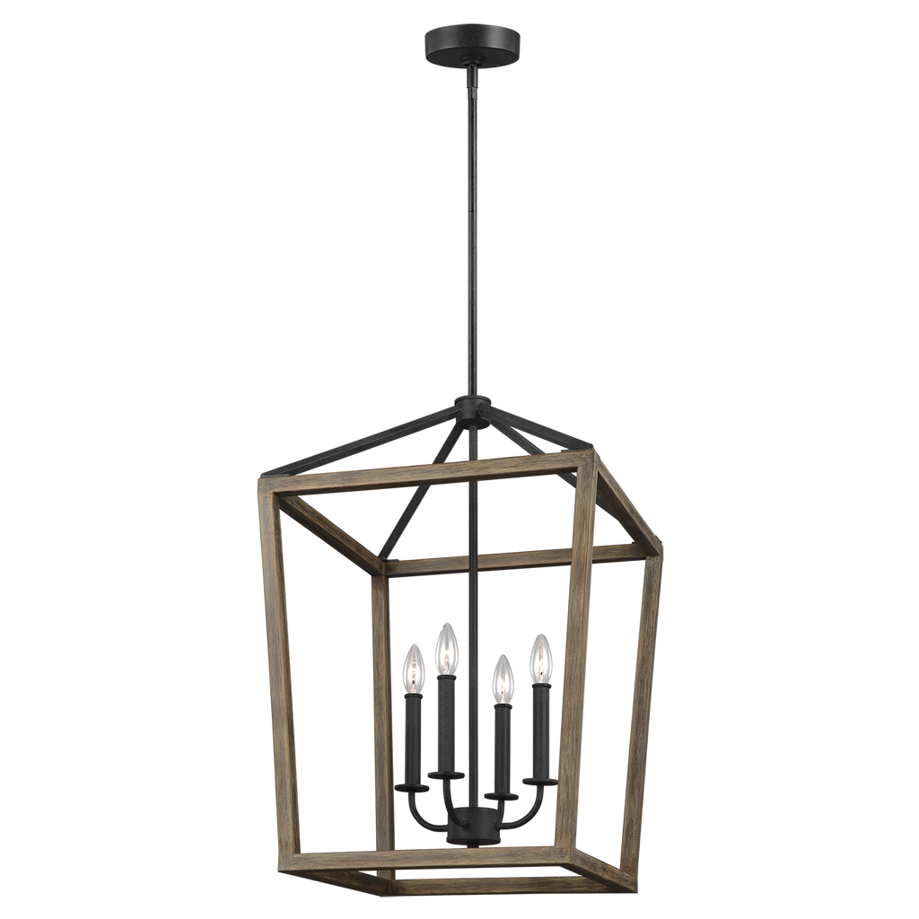 Gannet Medium Chandelier Weathered Oak Wood / Antique Forged Iron