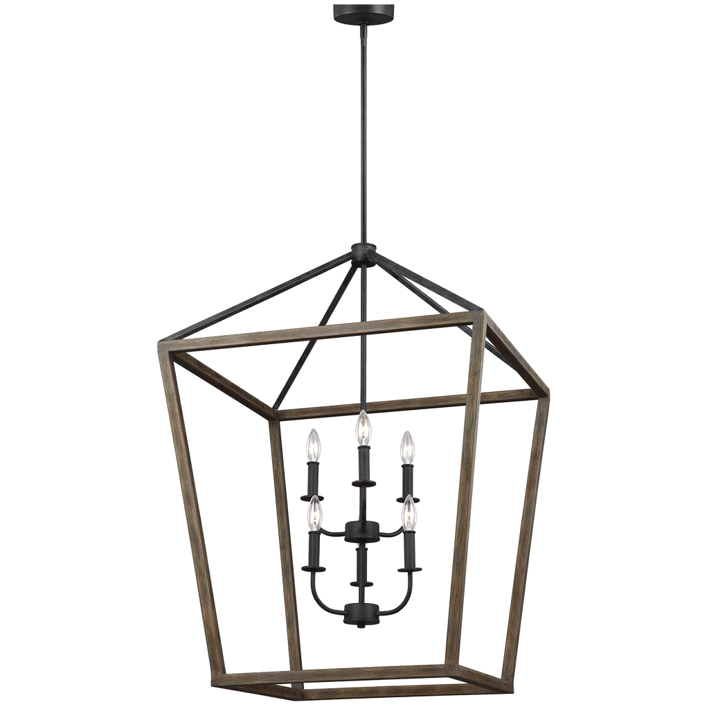 Gannet Large Chandelier Weathered Oak Wood / Antique Forged Iron