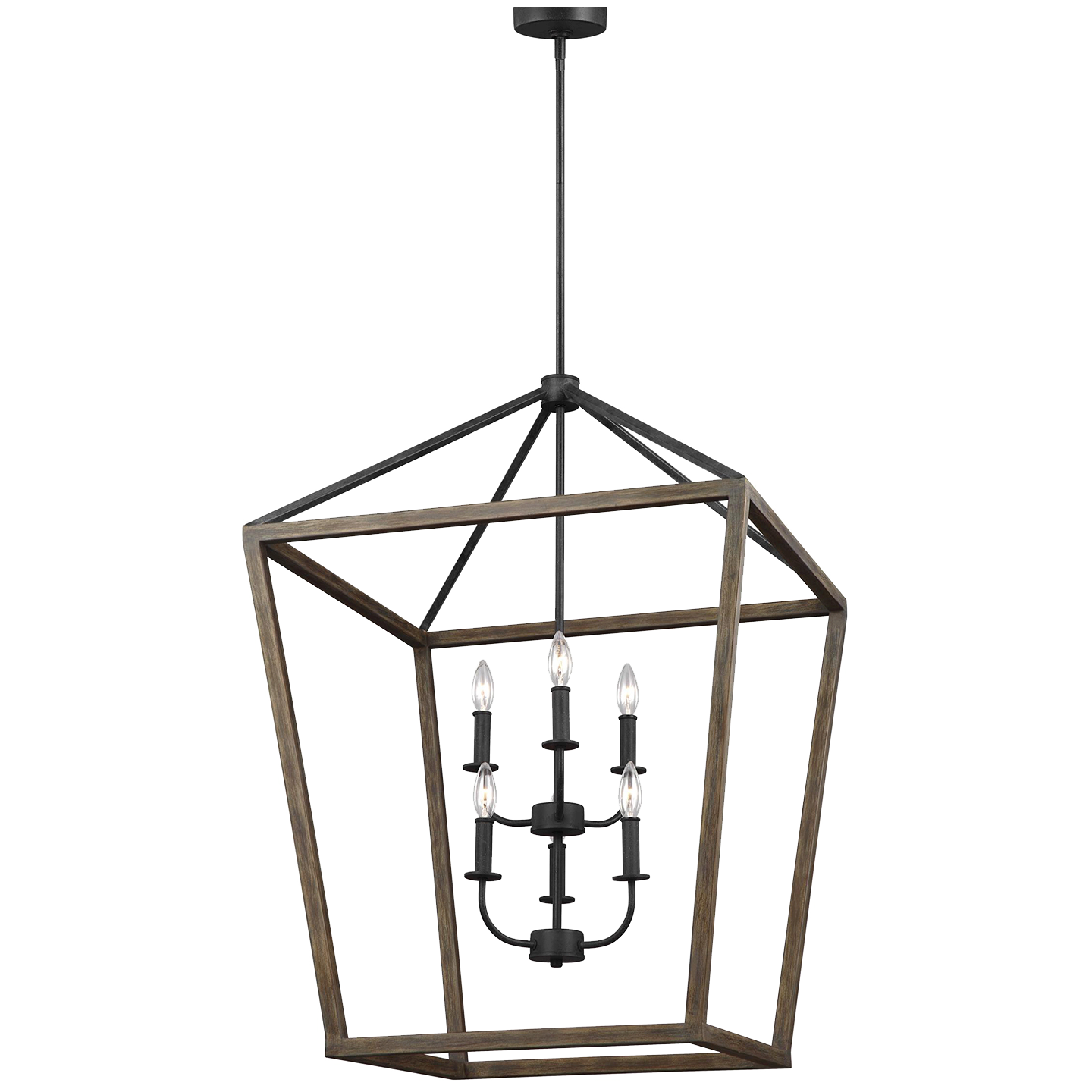 Gannet Large Chandelier Weathered Oak Wood / Antique Forged Iron