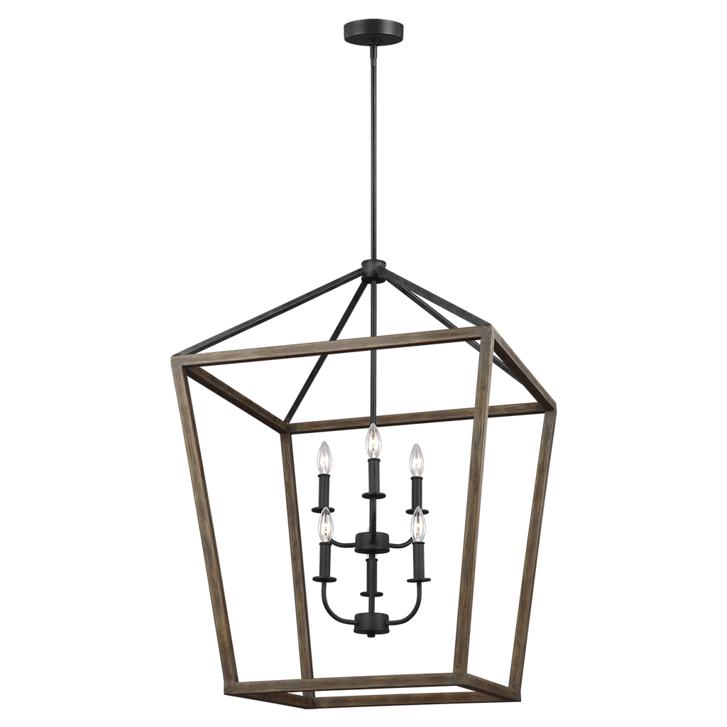 Gannet Large Chandelier Weathered Oak Wood / Antique Forged Iron