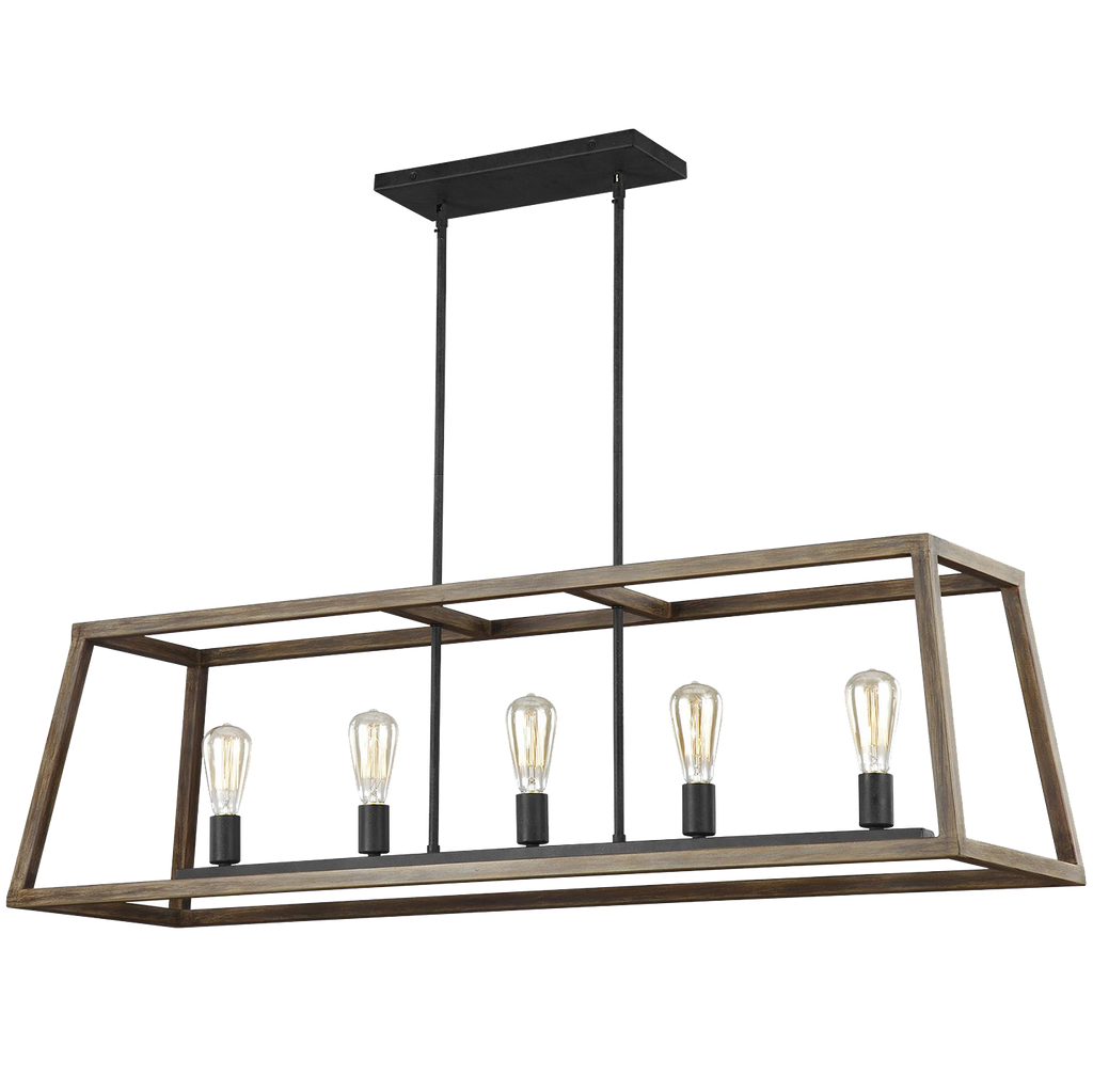 Gannet Linear Chandelier Weathered Oak Wood / Antique Forged Iron