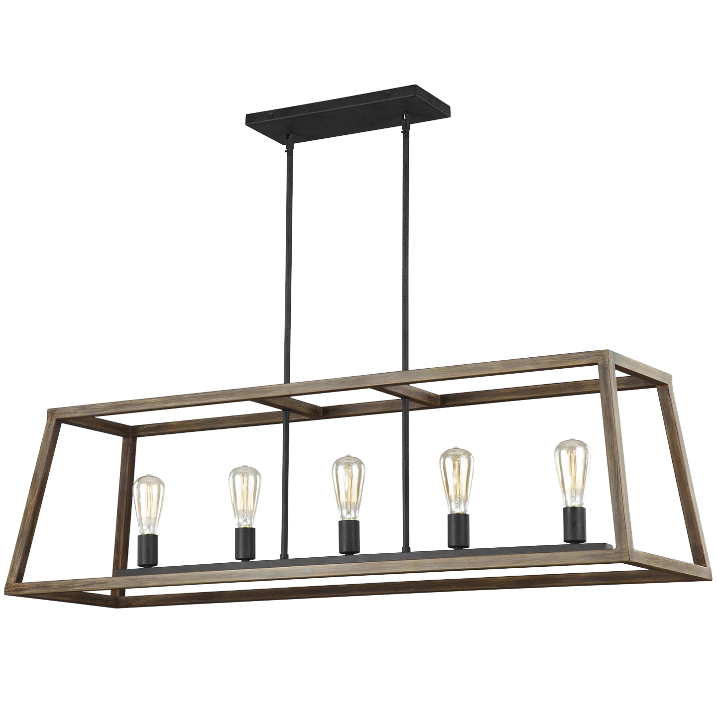 Gannet Linear Chandelier Weathered Oak Wood / Antique Forged Iron