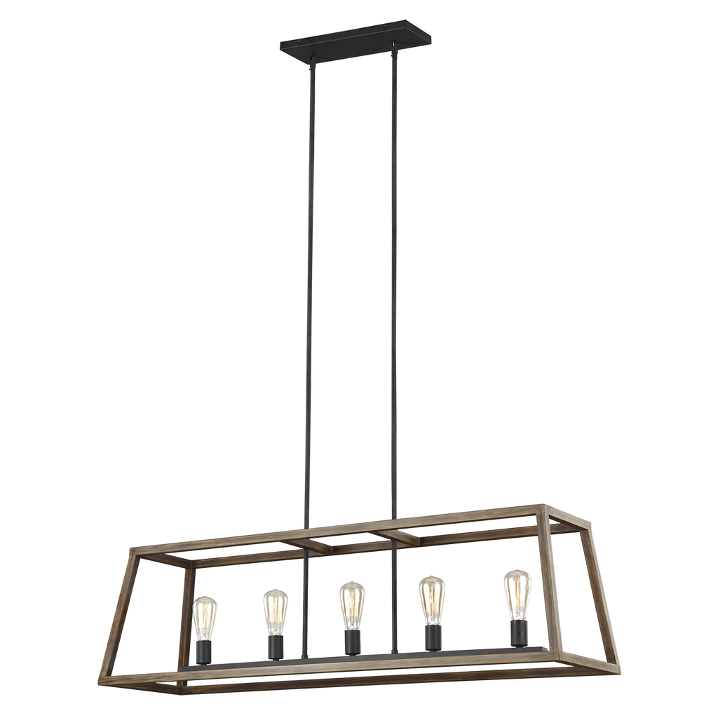 Gannet Linear Chandelier Weathered Oak Wood / Antique Forged Iron