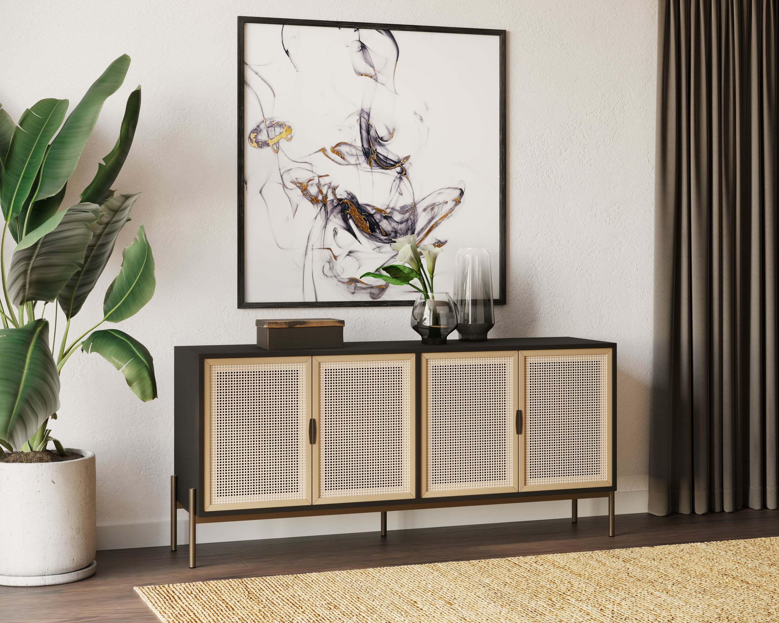Avida Sideboard - Large - Gold - Black/Natural