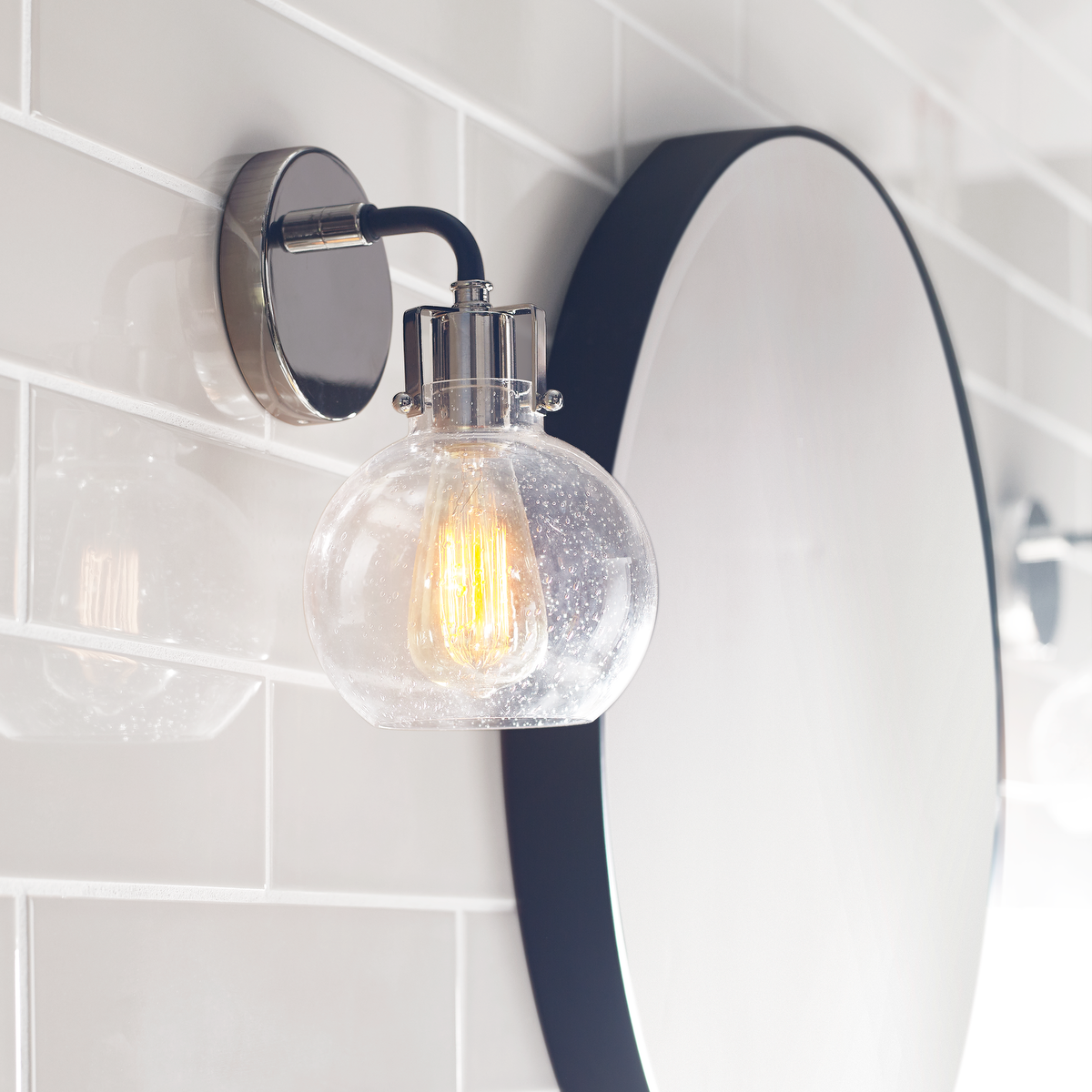 Clara 1 - Light Sconce | Polished Nickel/Textured Black
