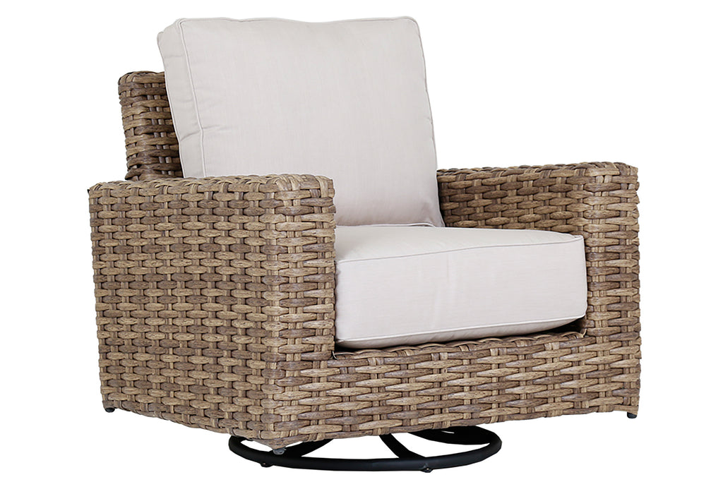Havana Swivel Club Rocker in Canvas Flax w/ Self Welt