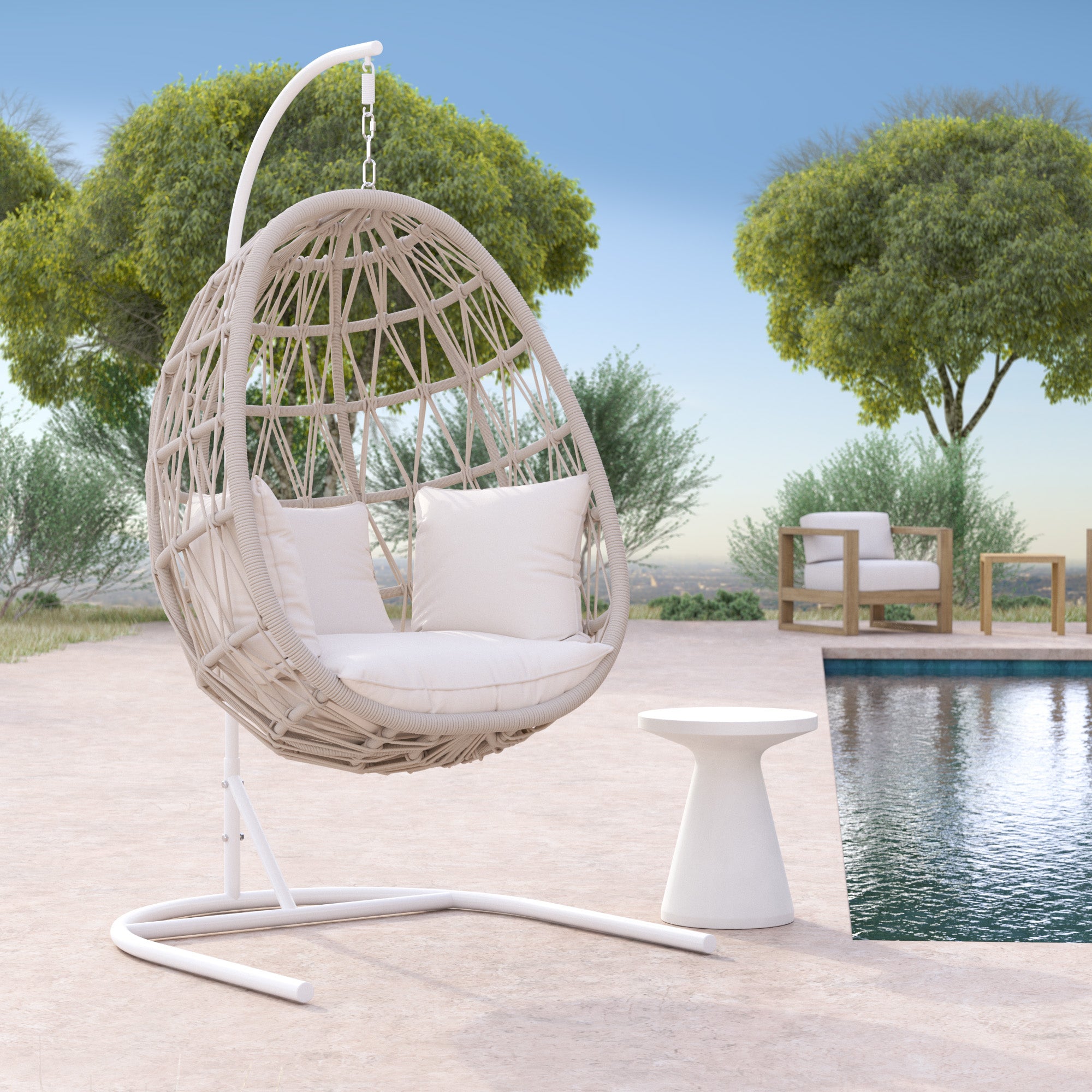Dana Rope Hanging Club Chair in Linen Canvas w/ Self Welt