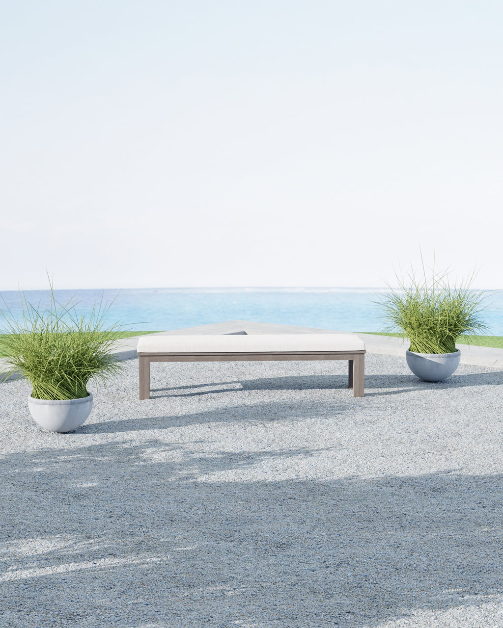 Coastal Teak Dining Bench in Canvas Canvas, No Welt