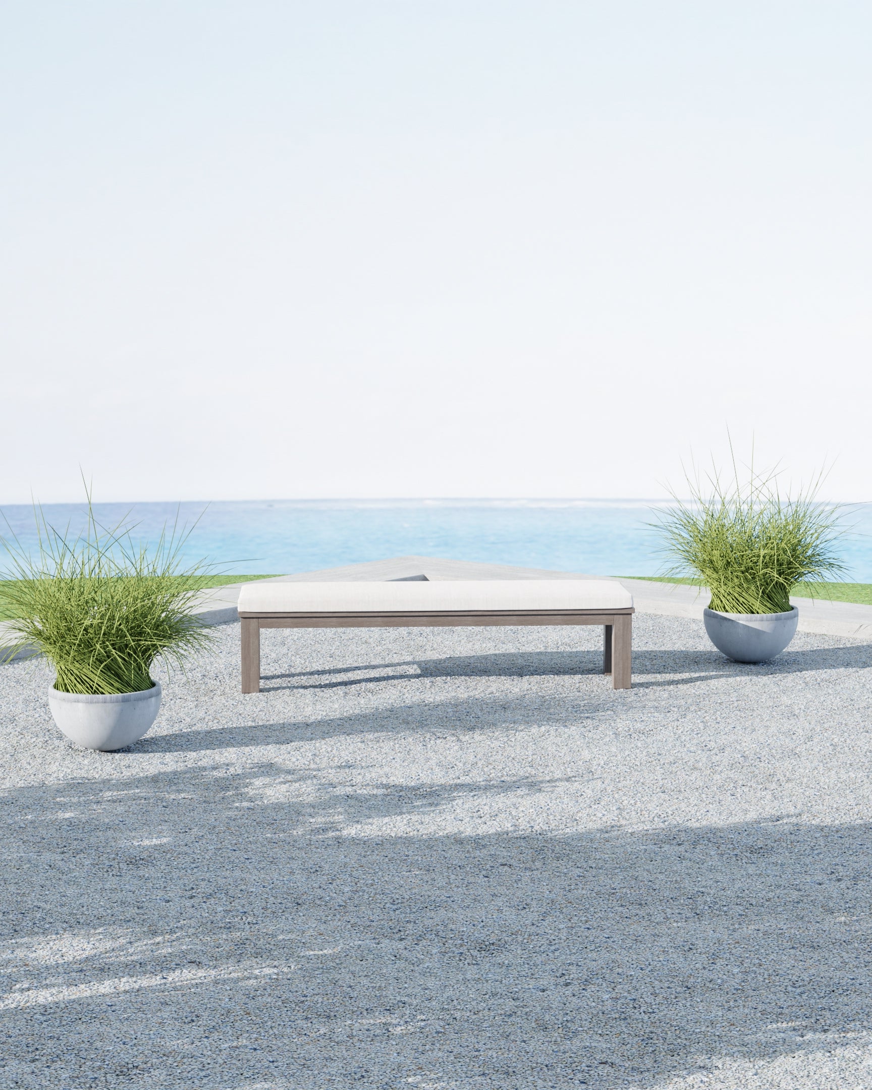 Coastal Teak Dining Bench in Canvas Canvas, No Welt