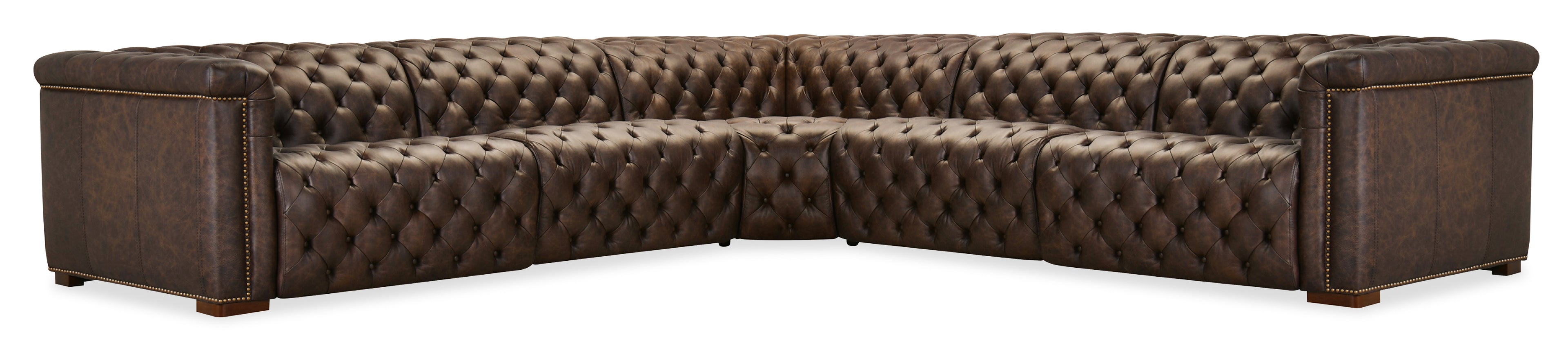 Savion Deux 5 Seat Sectional with Four Power Recliners and Six Power Headrests | Dark Wood