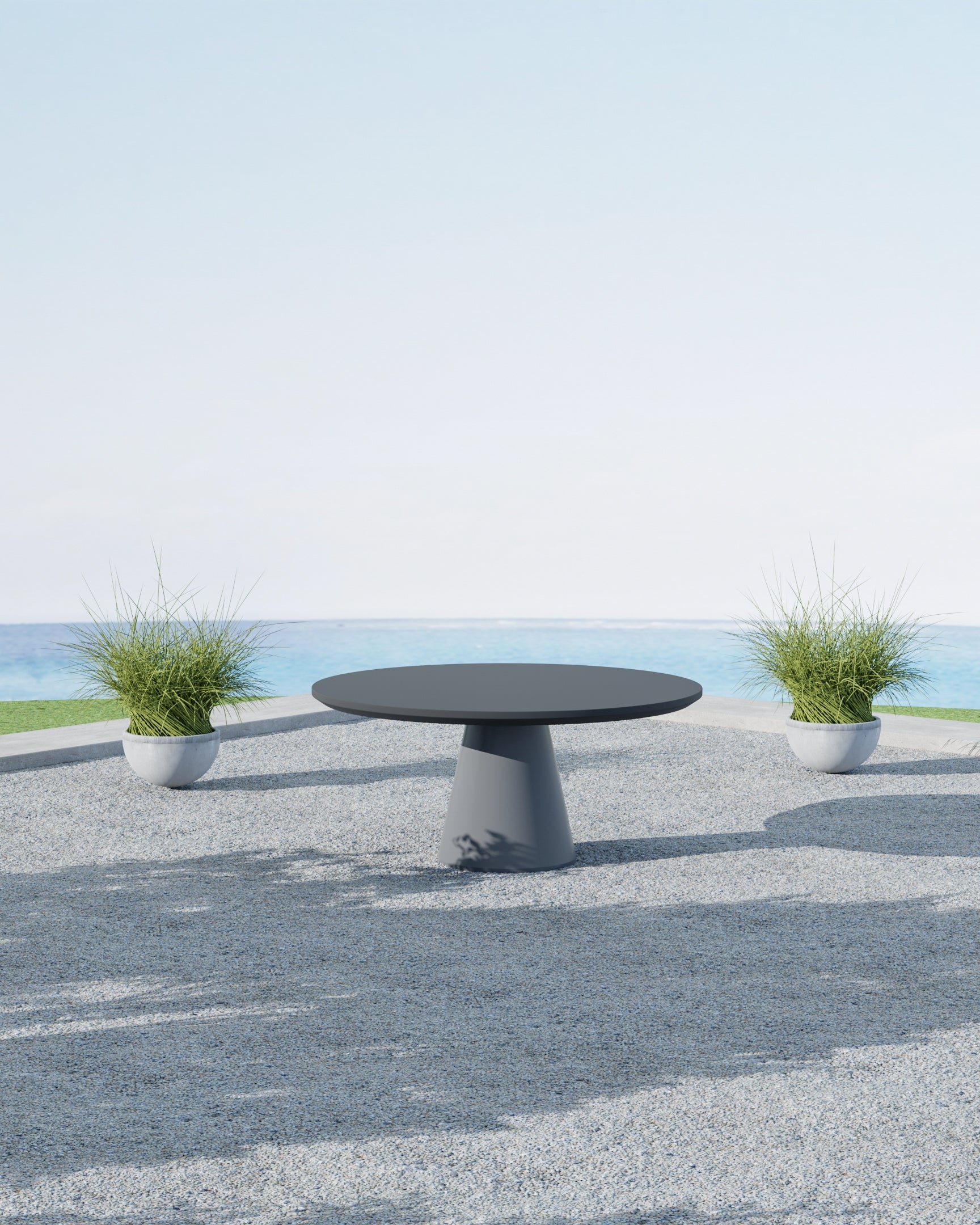 Pedestal Dining Table, Dark Gray Finish
