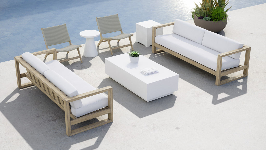 Coastal Teak Sofa in Canvas Canvas, No Welt