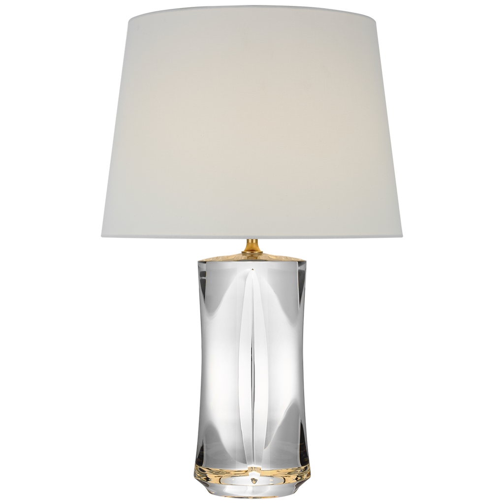 Figlia 27" Cordless V-Cut Round Table Lamp | Crystal | Linen Shade