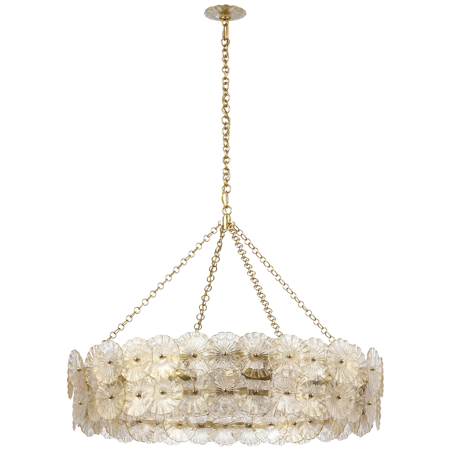 Gianna 36" Ring Chandelier | Hand-Rubbed Antique Brass | Gold Fleck Glass