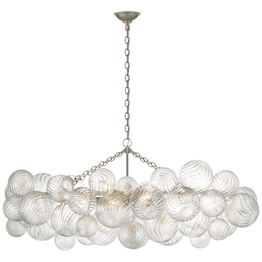 Talia Medium Linear Chandelier | Burnished Silver Leaf | Clear Swirled Glass