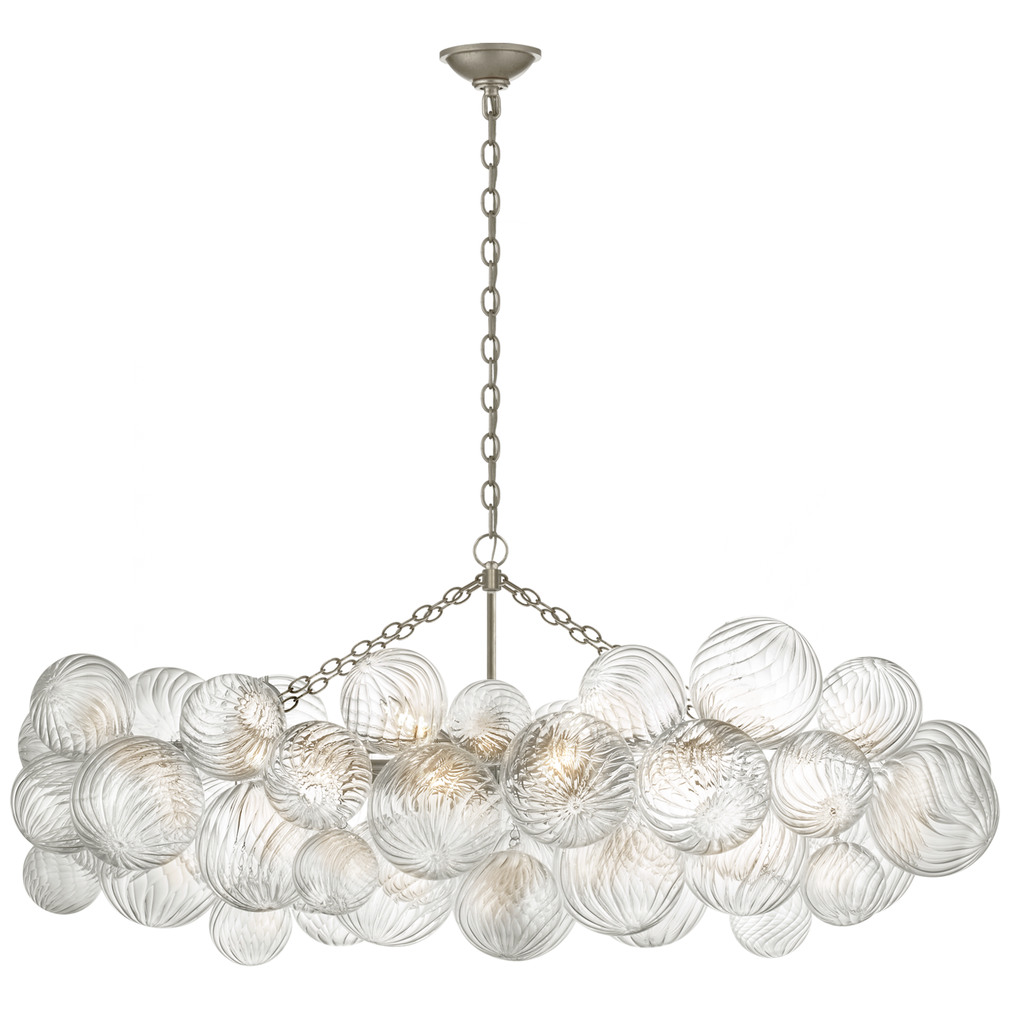 Talia Medium Linear Chandelier | Burnished Silver Leaf | Clear Swirled Glass