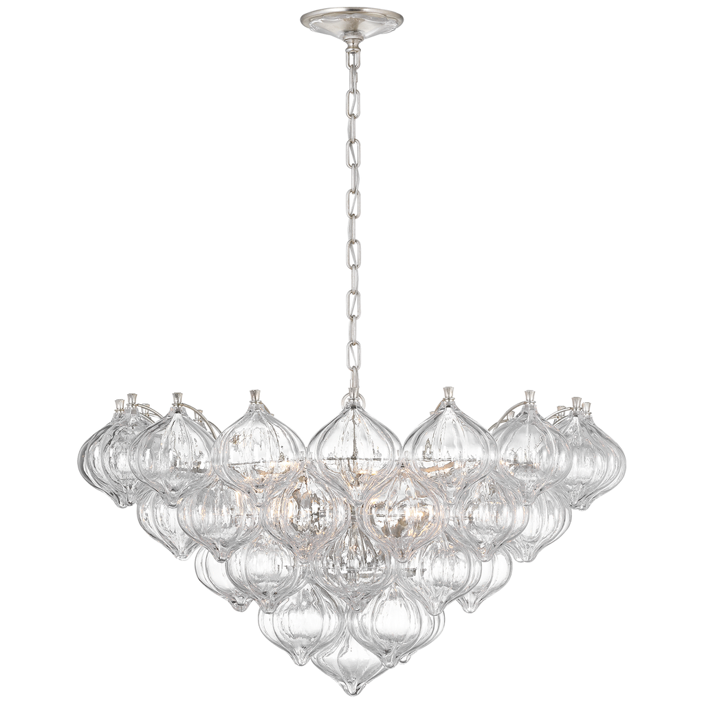 Caselli 36" Basket Chandelier | Burnished Silver Leaf | Clear Glass