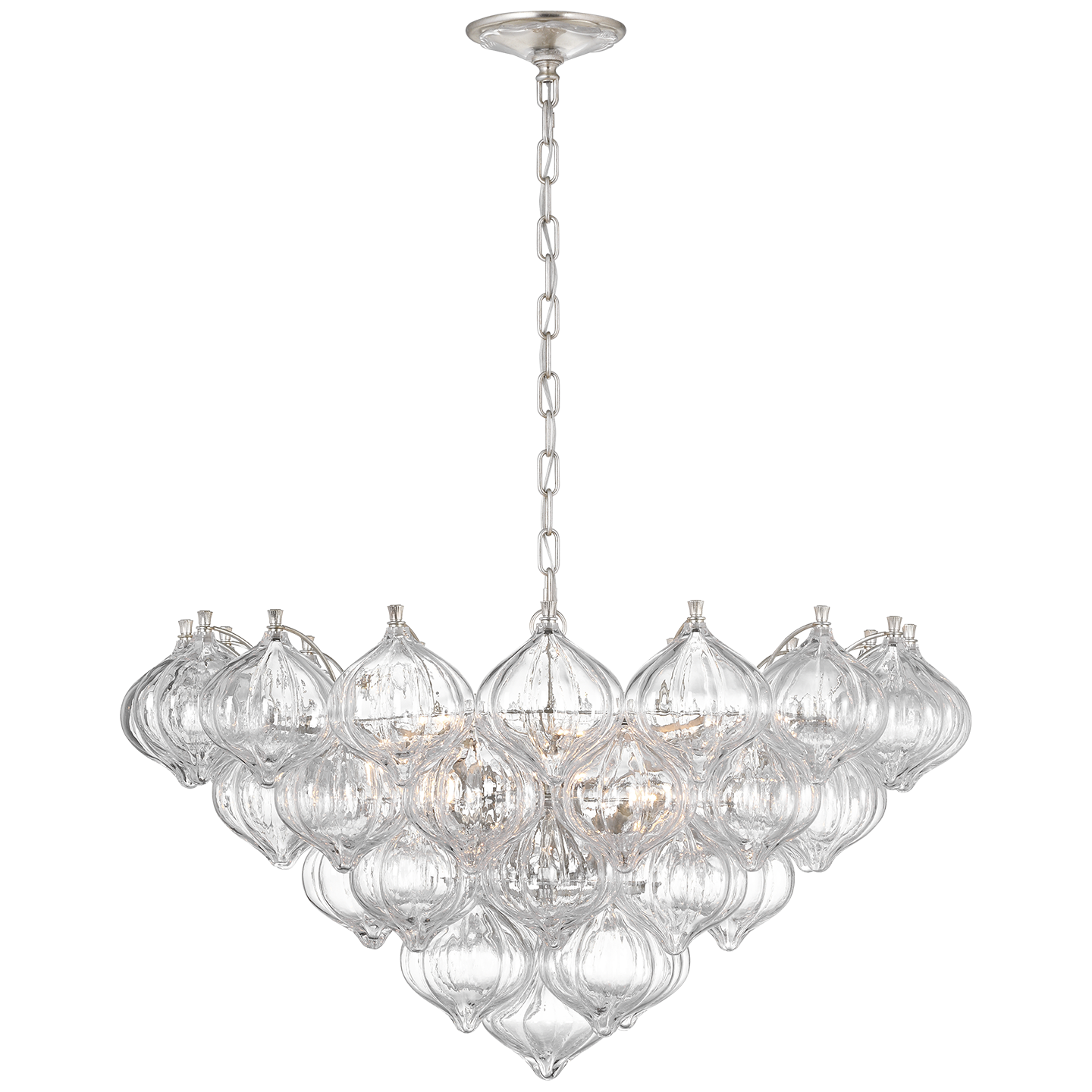 Caselli 36" Basket Chandelier | Burnished Silver Leaf | Clear Glass