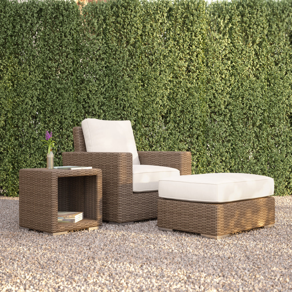 Coronado Ottoman in Canvas Flax w/ Self Welt