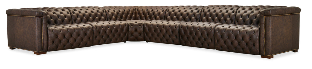 Savion Deux 6 Seat Sectional with Four Power Recliners and Seven Power Headrests | Brown