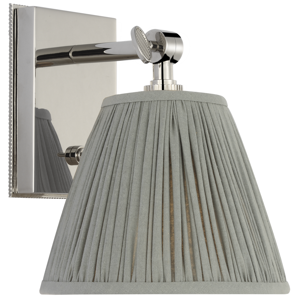 Wimberley Bedside Wall Light | Polished Nickel | Blue Linen Pleated Shade