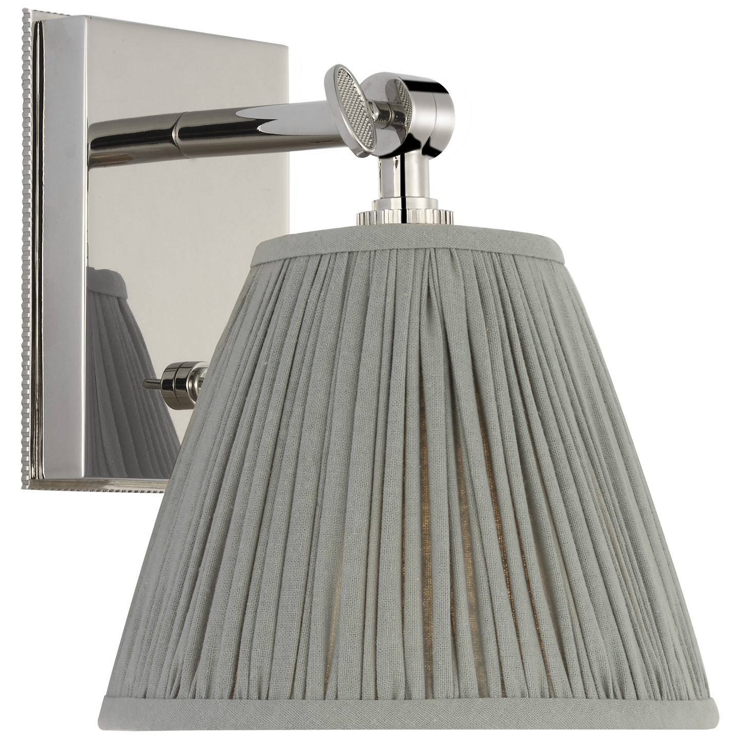 Wimberley Bedside Wall Light | Polished Nickel | Blue Linen Pleated Shade