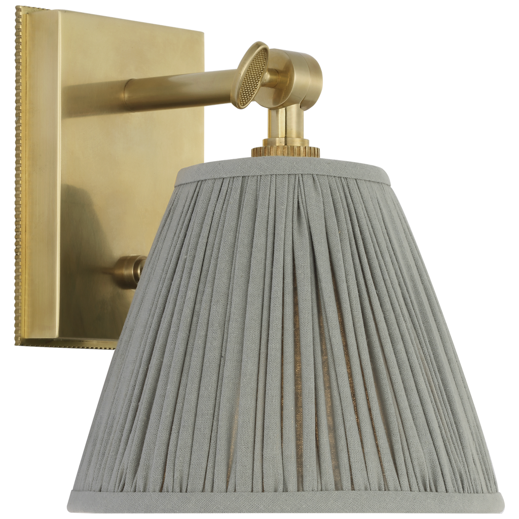 Wimberley Bedside Wall Light | Soft Brass | Blue Linen Pleated Shade